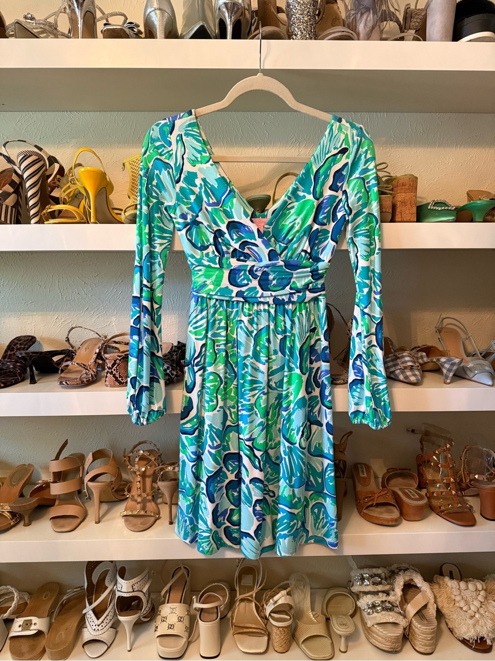 Lilly Pulitzer Teal, Blue & Green Abstract Floral Dress